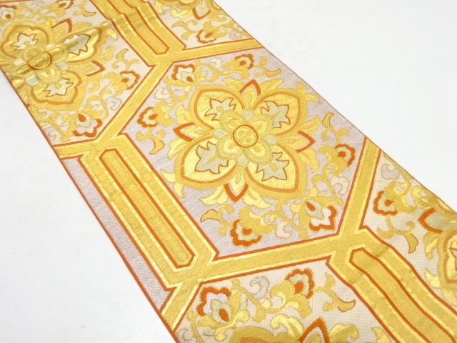 JAPANESE KIMONO / ANTIQUE FUKURO OBI / SILK / WOVEN FLORAL ARABESQUE